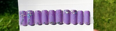 #ad Purple Princess Butterfly Glitter Press On Nails $14.00