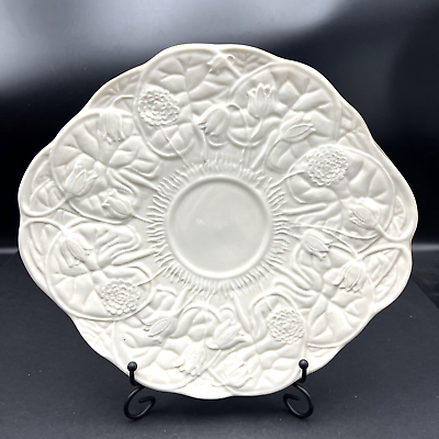 #ad BELLEEK Serenity Bread Plate Raised Floral Scalloped Rim 10.75”x9.75” Oval $59.99