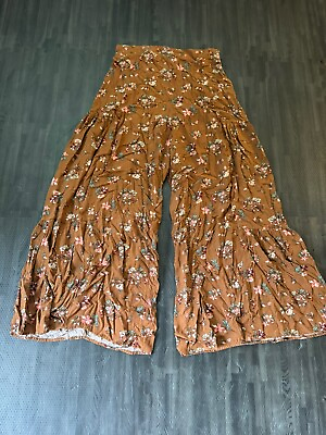 #ad Natural Life Women’s Clothing Pants Brown Floral Size Large Wide Leg $20.00