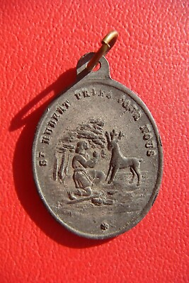 #ad ANTIQUE S. HUBERT Patron of Hunters ST. ROCHE HOLY BLESS MEDAL PENDANT $100.00
