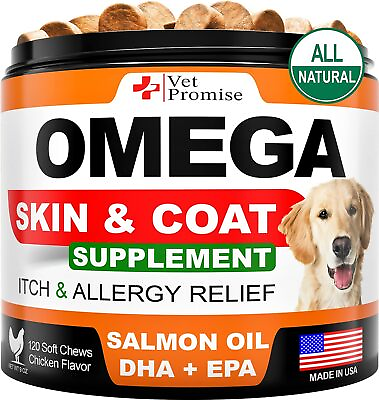 #ad Omega 3 for Dogs Dog Skin and Coat Supplement Fish Oil for Dogs Chews 120 Treats $24.45