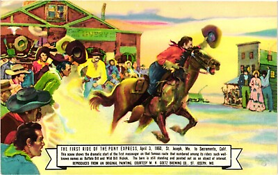 #ad Postcard First Ride Pony Express St. Joseph Missouri to Sacramento California $5.95