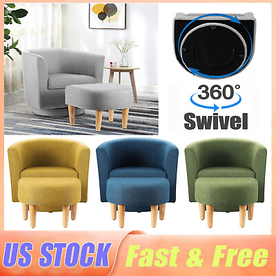 #ad Modern Swivel Barrel Chair Round Accent Upholstered Sofa w Ottoman Comfort Cozy $162.99