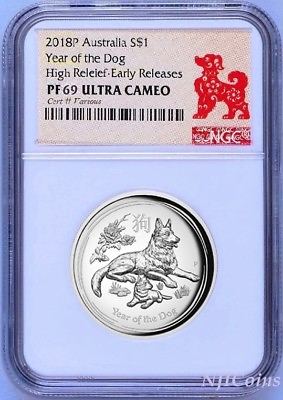 2018 Australia Lunar Year Of The DOG High Relief Proof 1oz Silver Coin NGC PF69 $99.99
