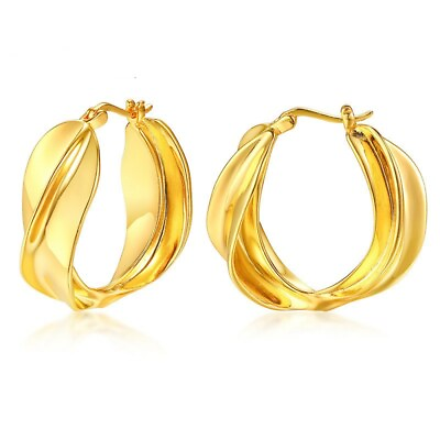 #ad 18K Gold Plated Irregular Ear Hoops Women#x27;s Wedding Anniversary Earrings Fashion $29.24