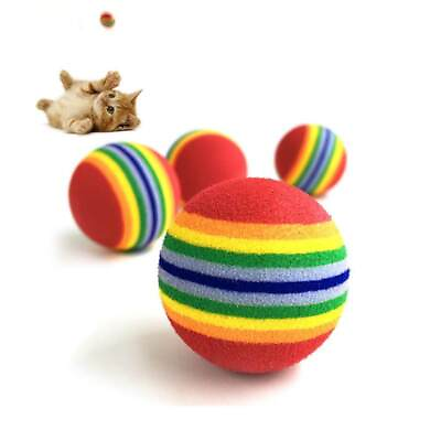 #ad Funny Pet Dog Puppy Cat Rainbow Striped Chewing Interactive Ball Teething Toy D $6.45