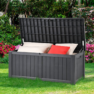 #ad 119 Gallon Patio Garden Furniture Container Gray Large Deck Box Outdoor Storage $128.54