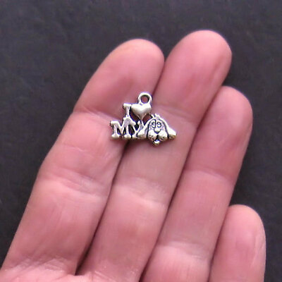 12 Love My Dog Charms Antique Silver Tone SC968 $8.50
