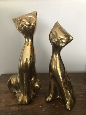#ad 2 Vintage Brass Siamese Cat Brass Figurines $19.99