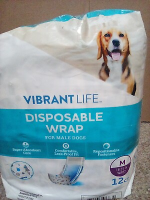 #ad Vibrant Life Disposable Wrap Diaper For Male Dogs Sz Medium Open Bag 12 Count $9.99