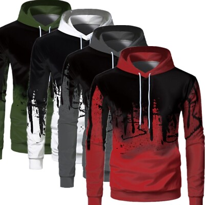 #ad Mens Casual Long Sleeve Hooded Printed Pullover Hoodie Sportwear Sweatshirts Top $19.86