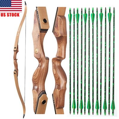 #ad 60quot; Archery Recurve Bow 30 50lbs Limbs Wooden Takedown Bow for Archery Target $93.99