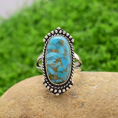 #ad Blue Copper Turquoise 925 Sterling Silver Statement Handmade Ring Al Size B259 $14.62