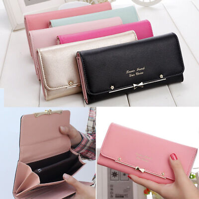 #ad Cute Bow Womens Leather Trifold Wallet Business ID Card Holder Zipper Coin Purse $8.56
