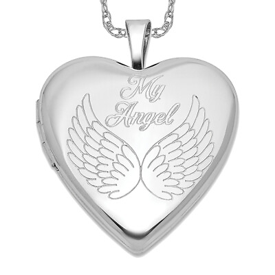 #ad 925 Sterling Silver My Angel Angel Wings 20mm Heart Personalized Photo Locket... $179.00