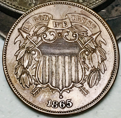 #ad 1865 Two Cent Piece 2C FULL MOTTO Civil War Era US Copper Coin CC21900 $144.99