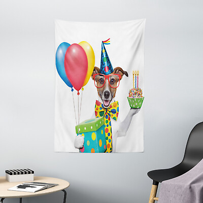 #ad Party Tapestry Birthday Dog Cake Print Wall Hanging Decor $32.99