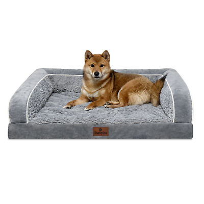 #ad Super Soft Gray Orthopedic Dog Bed Memory Foam Bolster Pet Couch for Large Dogs $29.98