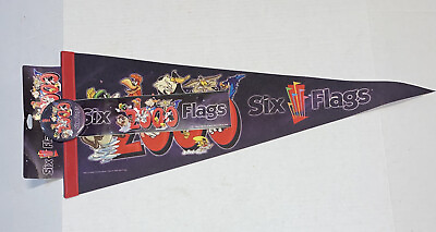 #ad VTG 2000 Six Flags Amusement Pk Souvenir Pennant Looney Tunes Pin Bumper Sticker $45.97