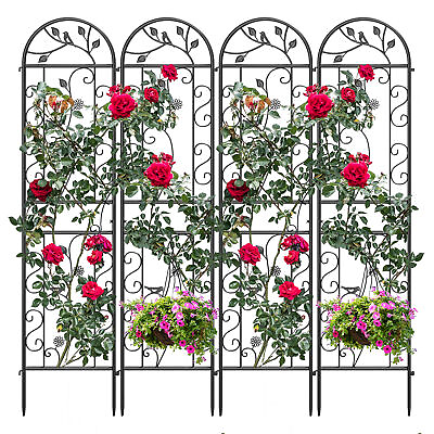 #ad TAUS 4 Pack Garden Trellises for Roses Black Metal Patio Outdoor Trellis 87x20in $74.69