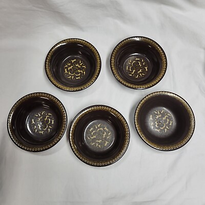 #ad Franciscan Jamoca 5 3 4 Inch Fruit Bowls Brown Gold set of 5 bowls Made In USA $16.00