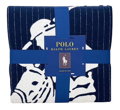 #ad POLO RALPH LAUREN 50 x 70quot; Winslow Luxury Cotton Throw Blanket Navy MSR $100 NEW $79.95