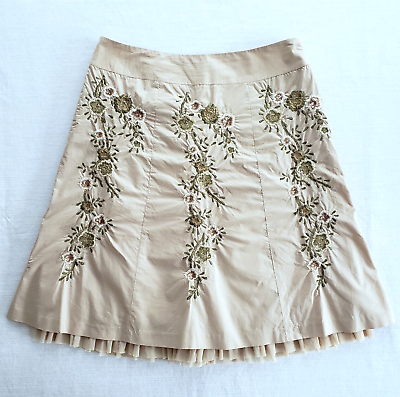 #ad Talbots Floral Skirt SZ 12 Beige Tulle Beaded Embroidery Preppy Twee Cottagecore $25.00
