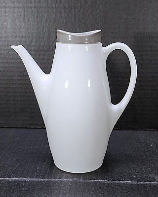 #ad Mid Century Modern Thomas Germany Porcelain Coffee Pot White amp; Gray MCM Nice $27.99