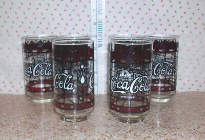 #ad Set of 6 Vintage Coca Cola Coke Drinking Glasses Tiffany style Stained Glass Red $34.20