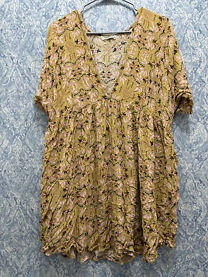 #ad Natural Life Rayon Oversized Flowy Floral khaki Dress L XL Summer Cottagecore $30.00