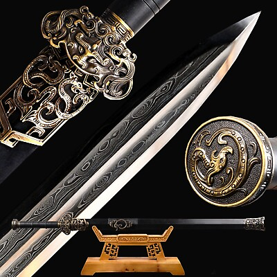 #ad 102CM Traditional Chinese Dragon Ebony Folded Steel Sword Sharp Handmade Jian神龙剑 $239.94