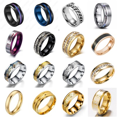 #ad Stainless Steel Ring Band Titanium Men#x27;s SZ 6 to 12 Wedding Rings Man Jewelry C $2.40