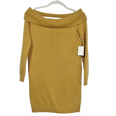 #ad TULAROSA NWT Off Shoulder Sweater Mini Dress Dreamin Mustard Gold Revolve Large $44.99
