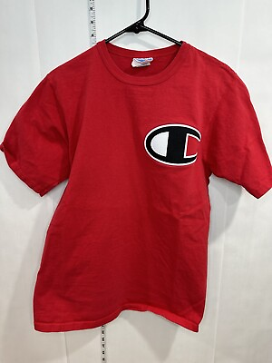 #ad Vintage Champion Red Big Embroidered Logo C T Shirt Size Medium $12.95