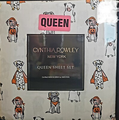 Cynthia Rowley Halloween Dogs In Costumes Queen Sheets Set NEW $38.00