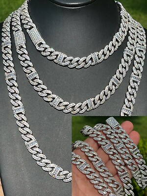 #ad Solid 925 Silver Mens Figarucci Gucci Link Cuban Chain Iced Baguette CZ Out $517.48