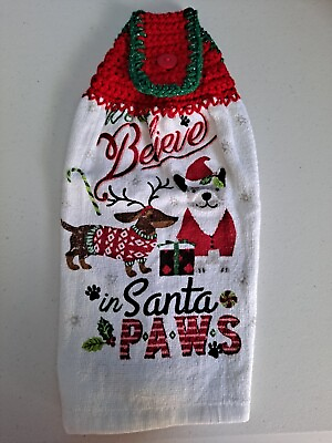 #ad Crochet Christmas Towel Topper Santa Paws Dogs Christmas Cute $8.00