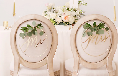 #ad Style Me Pretty Wedding Decor Chair Sign Set Mr Mrs Gold Script NWT $30.00