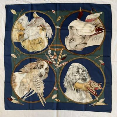 #ad Hermes Chiens Au Rapport Square Scarf Hound Dog Pattern Multicolor Authentic $287.69