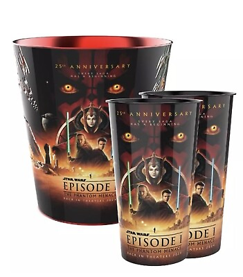 #ad Cinemark 25th Star Wars Episode 1 Phantom Menace Tin Popcorn Bucket Cup Set $65.99