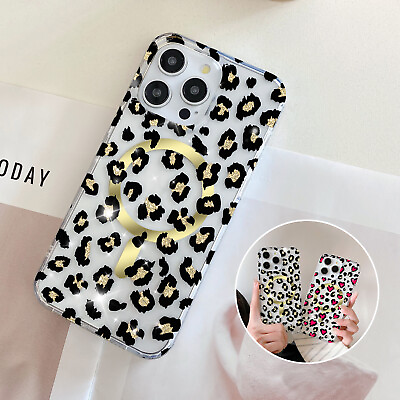 #ad Fr iPhone 15 Pro Max 14 13 12 Cute Leopard Pattern Magnetic Rubber Case Cover $11.99