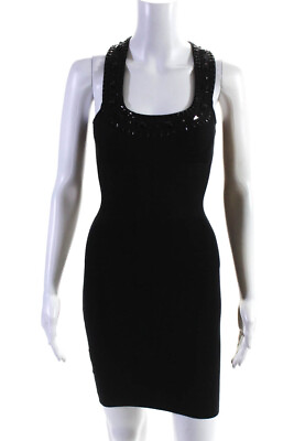 #ad BCBG Max Azria Womens Silk Knit Beaded Sleeveless Sweater Dress Black Size XS $34.01