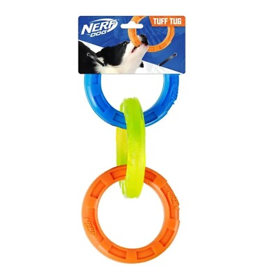 #ad Nerf Dog Rubber 3 Ring Tuff Tug Dog Toy for Medium Large Dogs Lightweight NEW $11.99