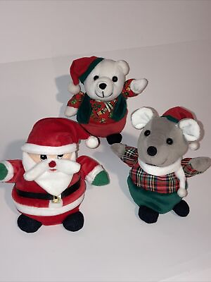 #ad Cuddle Wit Christmas Plush Beanies Lot Of 3 Santa Mouse Bear 6 Inch Vintage $10.00