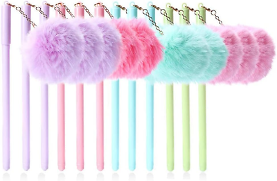 #ad 12Pcs Bulk Funny Cute Pens Kawaii Plush Ball Pom Top Pendant Cool Novelty Gel Pe $12.97