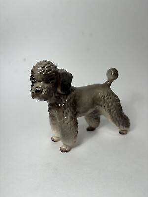 #ad Vintage 1950’s Retro MCM Lefton Gray Poodle Figurine 5” X 5” Crazing 1819 $15.99