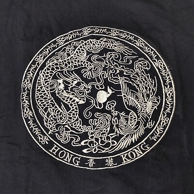 #ad Hong Kong Dragon Embroidered Men#x27;s T Shirt Size M Black 100% Heavy Cotton $21.95