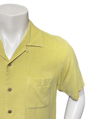 #ad Tommy Bahama Mens Floral Silk Shirt Size Small Tropical Palm Short Sleeve Yellow $25.90