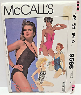 #ad VINTAGE 1985 MCALLS BROOKE SHEILDS 9566 MISS SIZE J. FEMME 8 SWIM SUIT PATTERN $20.00