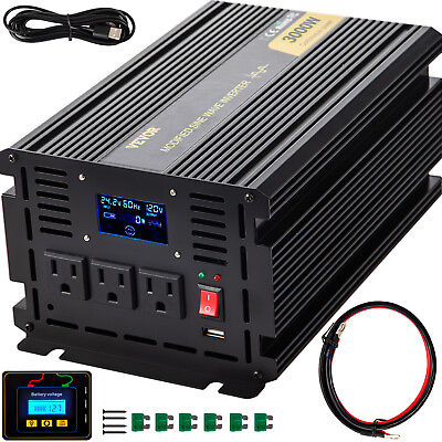 Power Inverter 3000W 6000W 24V DC to 110V 120V AC LCD Outdoor for Car Truck Home $168.81